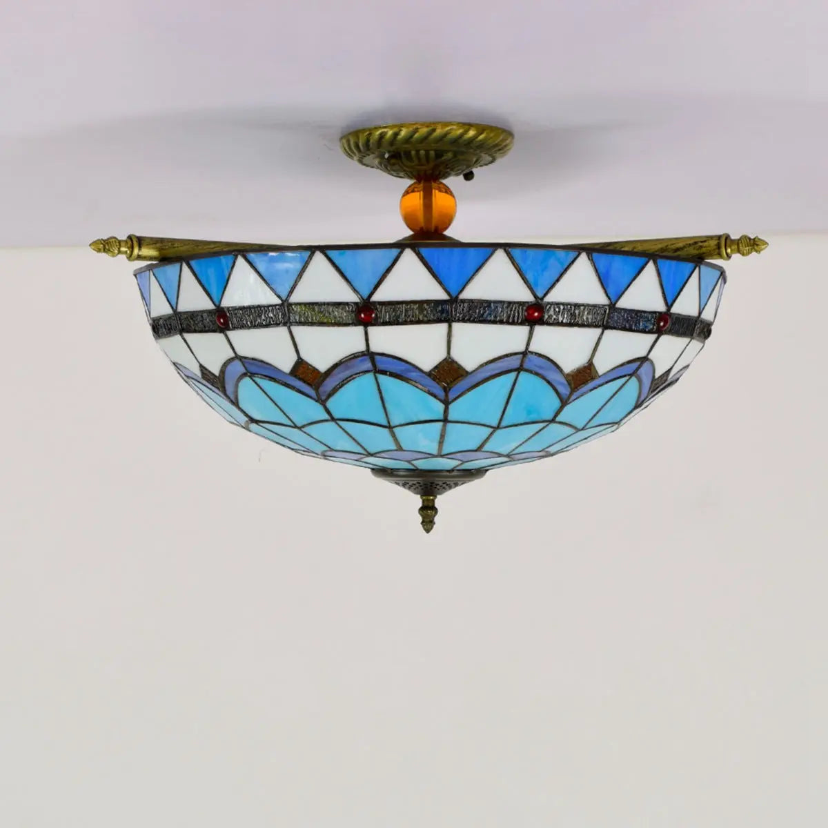 Dia55cm Stained Glass Blue Lampshade Large Tiffany Ceiling Light - CTL