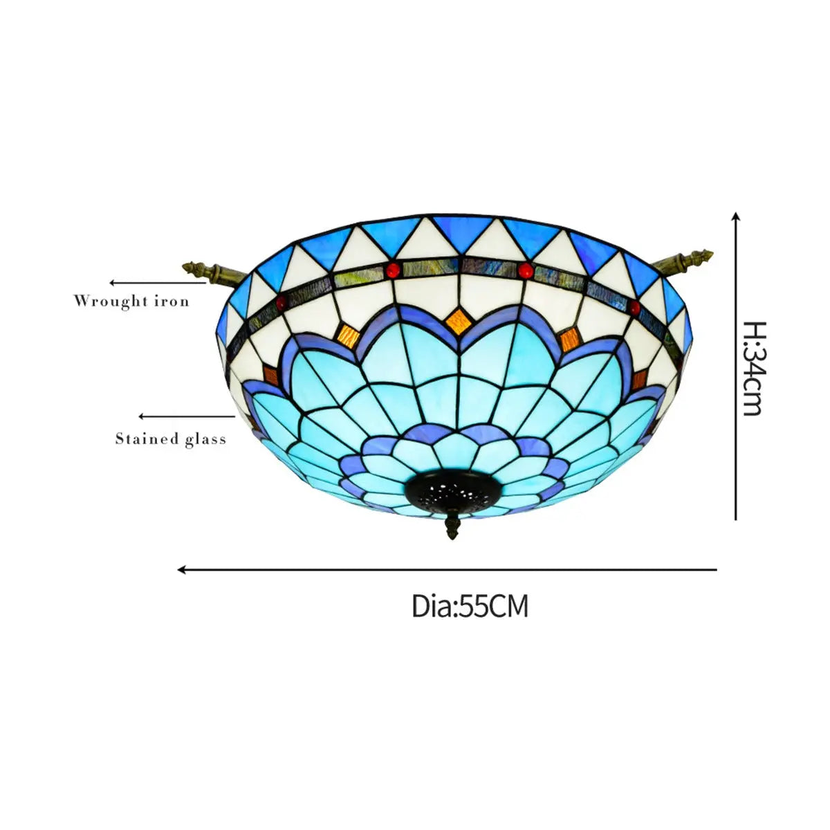 Dia55cm Stained Glass Blue Lampshade Large Tiffany Ceiling Light - CTL