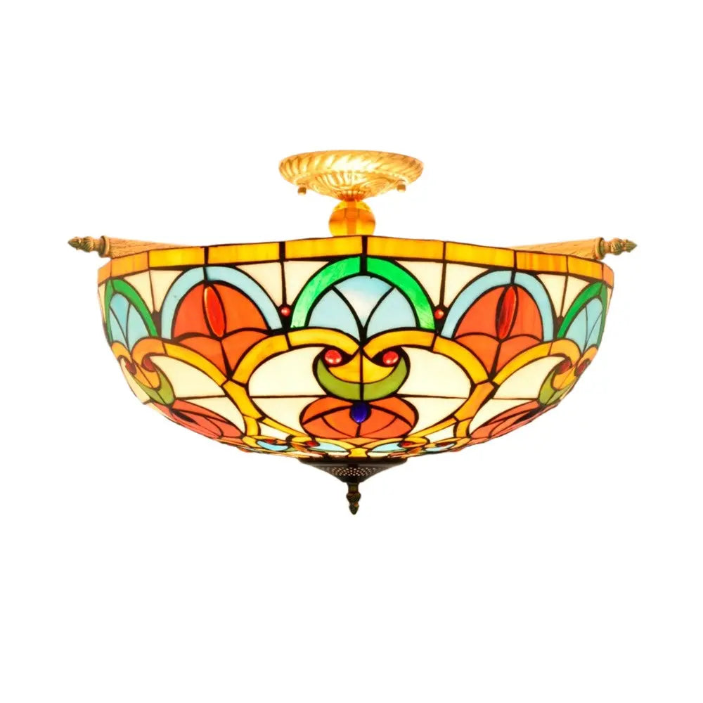 Dia55cm Stained Glass Peach Heart Beads Lampshade Tiffany Antique Ceiling Lights - CTL