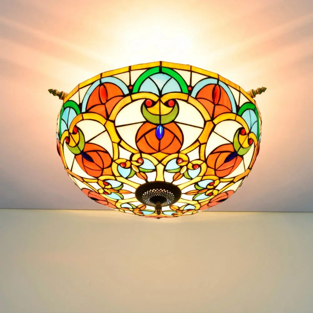 Dia55cm Stained Glass Peach Heart Beads Lampshade Tiffany Antique Ceiling Lights - CTL