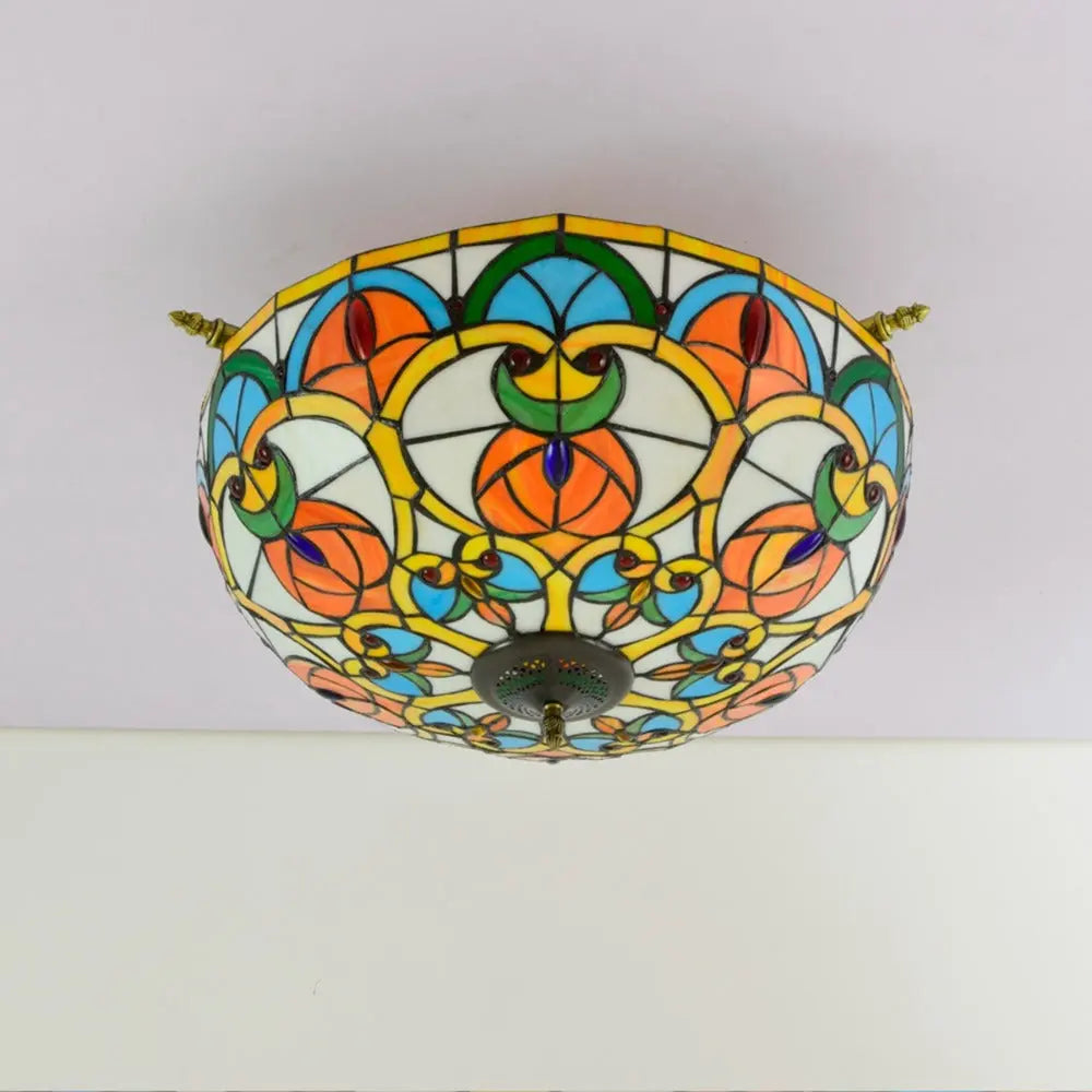 Dia55cm Stained Glass Peach Heart Beads Lampshade Tiffany Antique Ceiling Lights - CTL