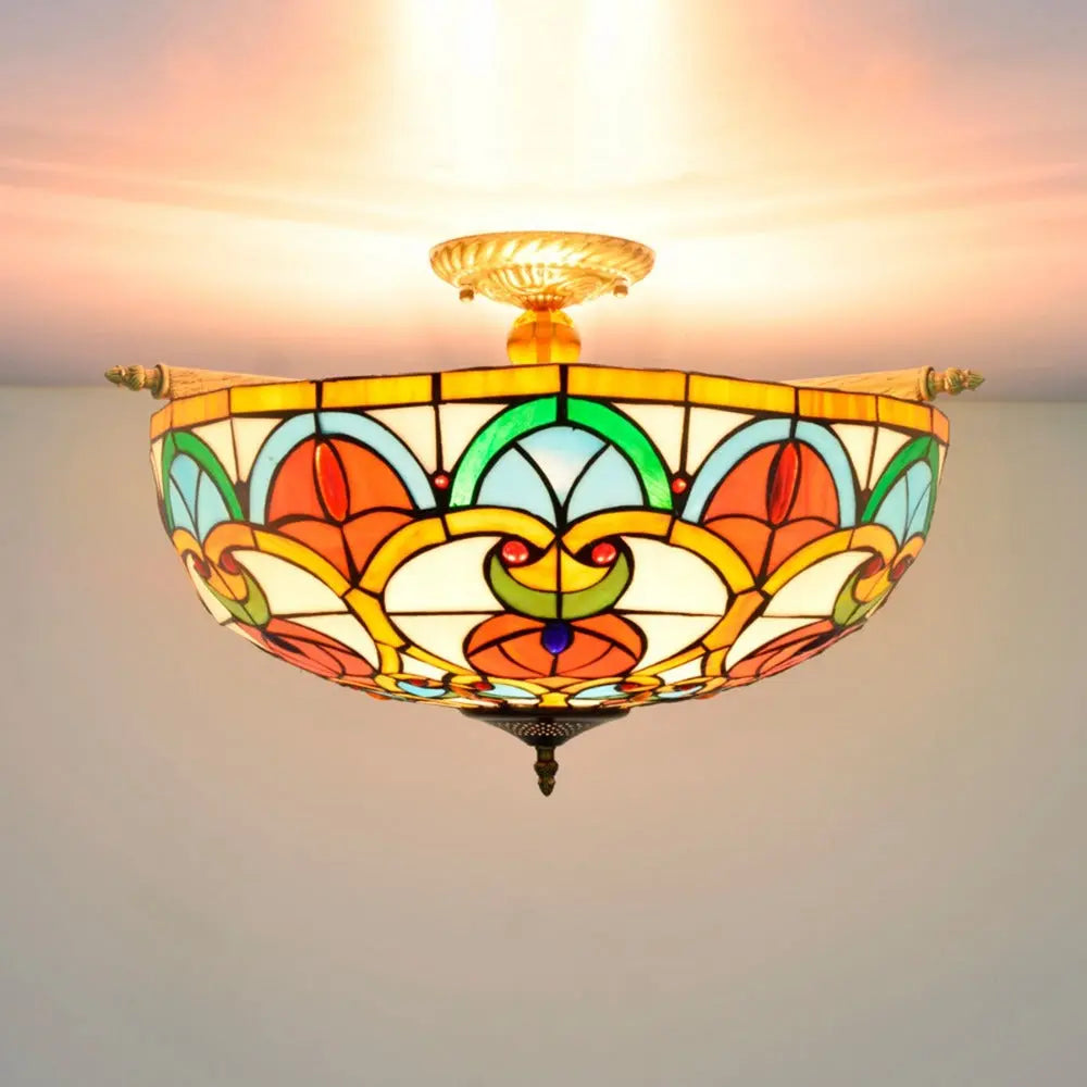 Dia55cm Stained Glass Peach Heart Beads Lampshade Tiffany Antique Ceiling Lights - CTL
