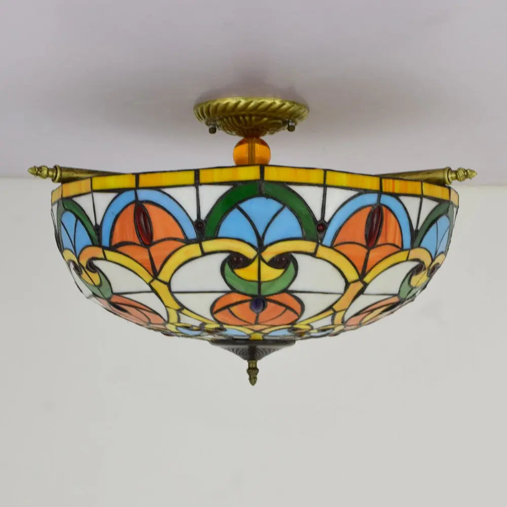 Dia55cm Stained Glass Peach Heart Beads Lampshade Tiffany Antique Ceiling Lights - CTL