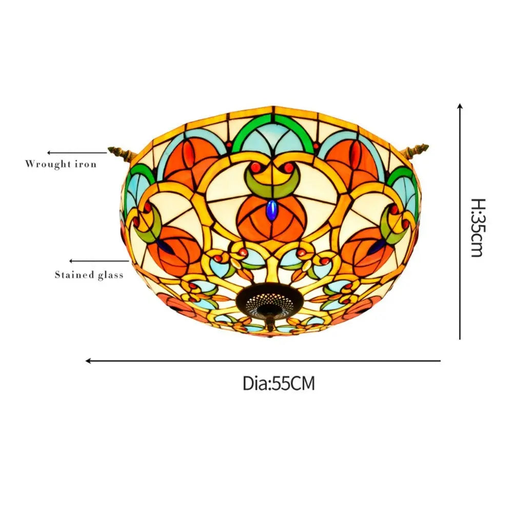 Dia55cm Stained Glass Peach Heart Beads Lampshade Tiffany Antique Ceiling Lights - CTL