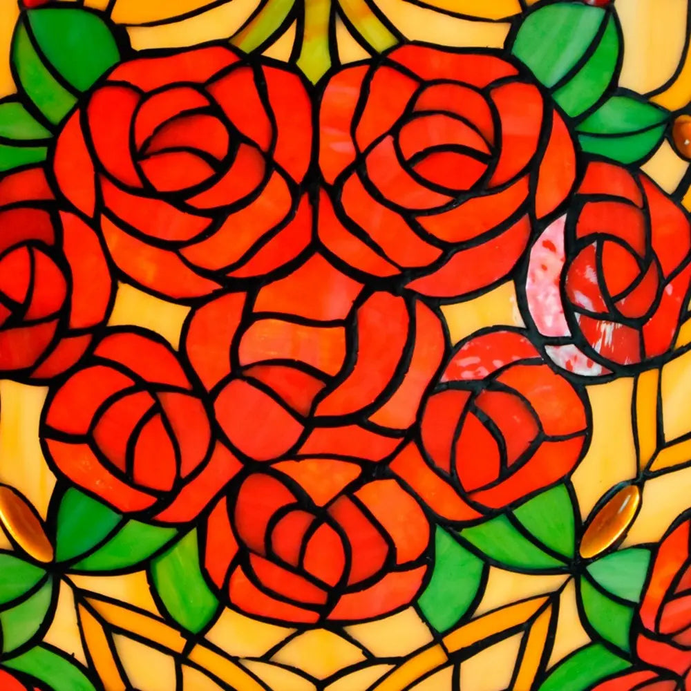 Dia55cm Vintage Stained Glass Rose Lampshade Tiffany Flush Mount Ceiling Light - CTL