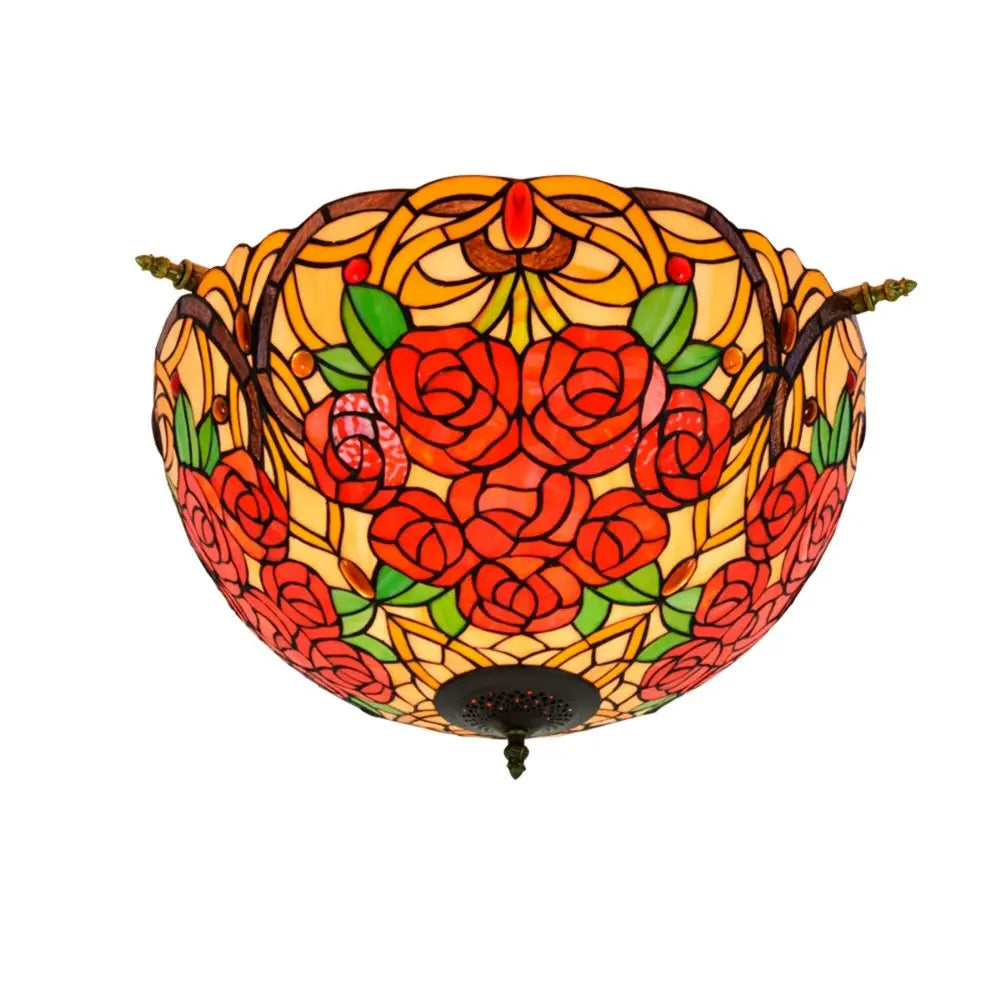 Dia55cm Vintage Stained Glass Rose Lampshade Tiffany Flush Mount Ceiling Light - CTL