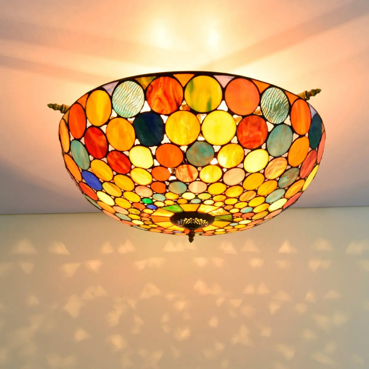 Dia65cm Stained Glass Bohemia Spots Lampshade Large Tiffany Ceiling Lamp - CTL
