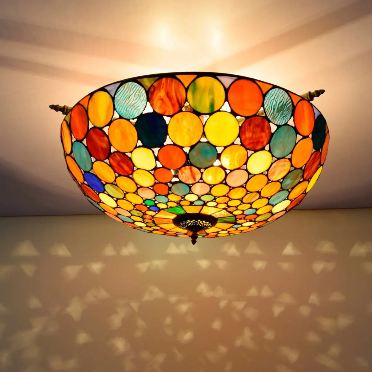 Dia65cm Stained Glass Bohemia Spots Lampshade Large Tiffany Ceiling Lamp - CTL