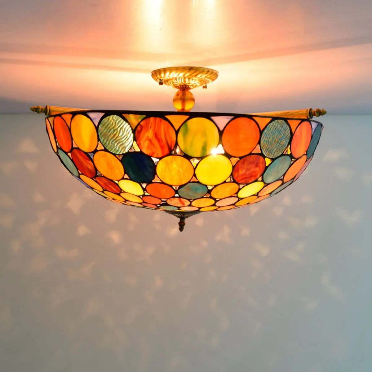 Dia65cm Stained Glass Bohemia Spots Lampshade Large Tiffany Ceiling Lamp - CTL