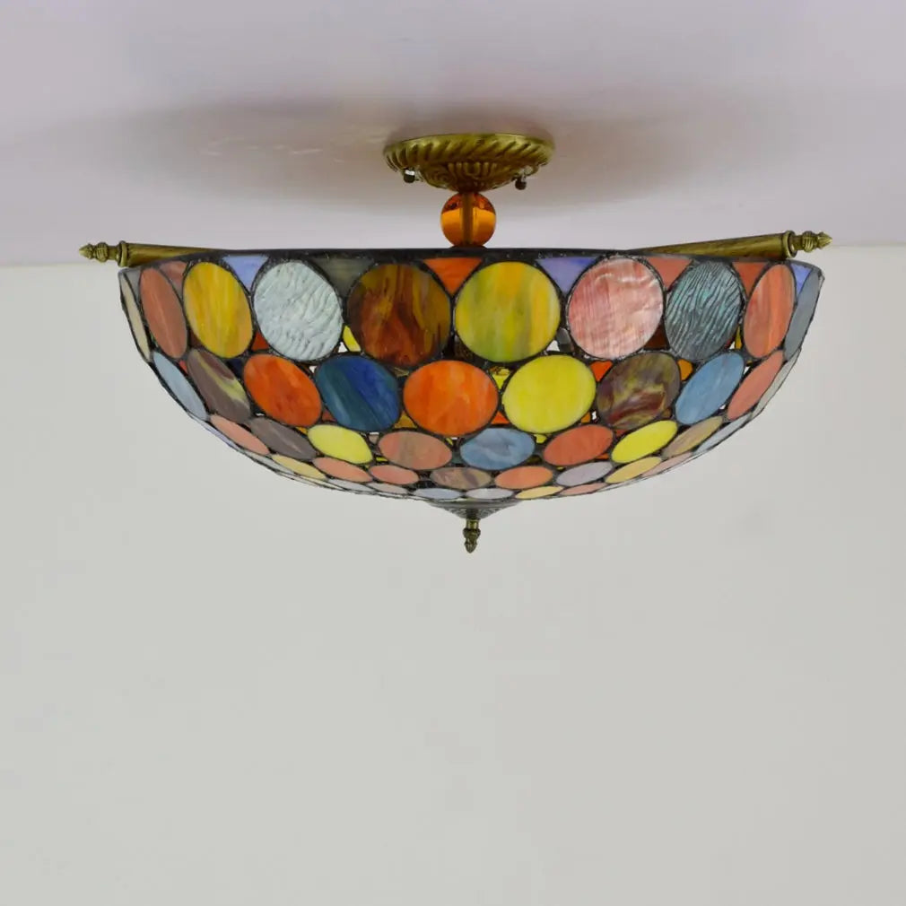 Dia65cm Stained Glass Bohemia Spots Lampshade Large Tiffany Ceiling Lamp - CTL