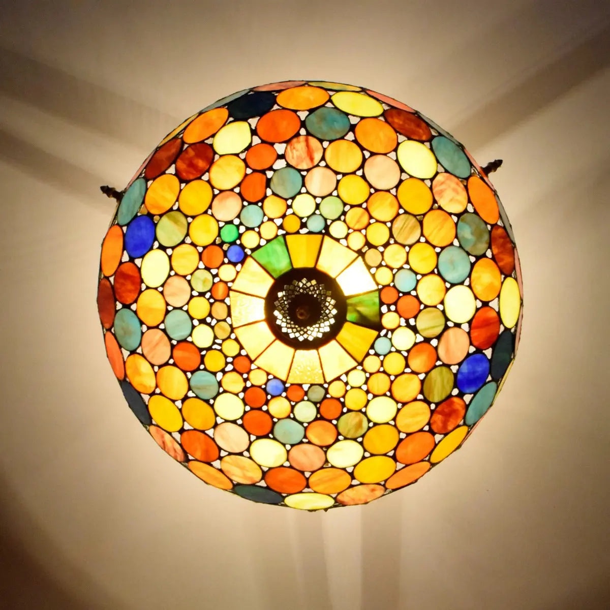 Dia65cm Stained Glass Bohemia Spots Lampshade Large Tiffany Ceiling Lamp - CTL