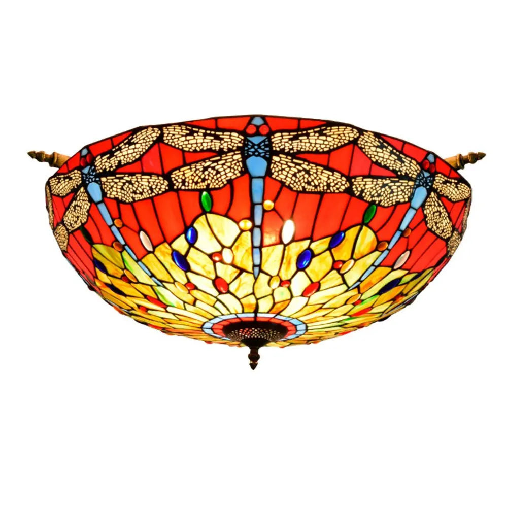 Dia65cm Stained Glass Dragonfly Lampshade Large Tiffany Ceiling Lamp - CTL
