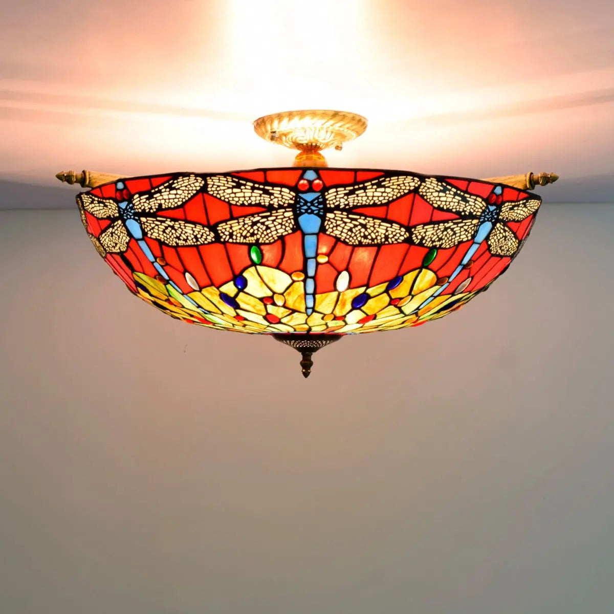 Dia65cm Stained Glass Dragonfly Lampshade Large Tiffany Ceiling Lamp - CTL