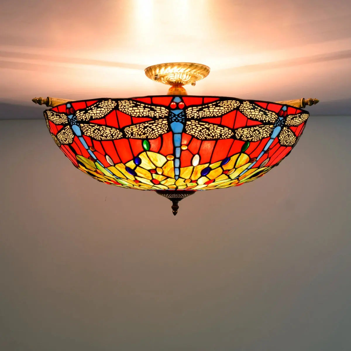 Dia65cm Stained Glass Dragonfly Lampshade Large Tiffany Ceiling Lamp - CTL