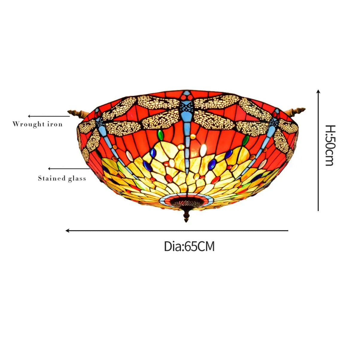 Dia65cm Stained Glass Dragonfly Lampshade Large Tiffany Ceiling Lamp - CTL