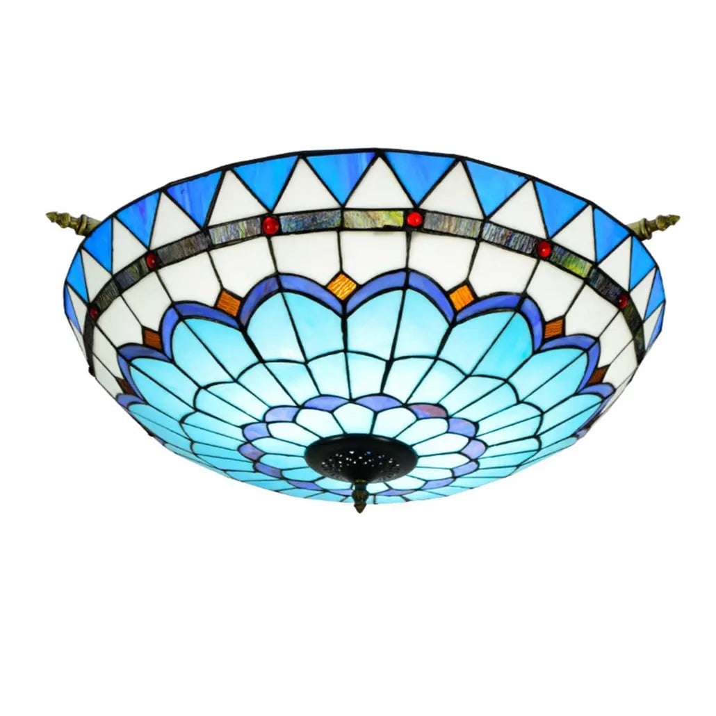 Dia65cm Stained Glass Blue Lampshade Large Tiffany Ceiling Lamp - CTL