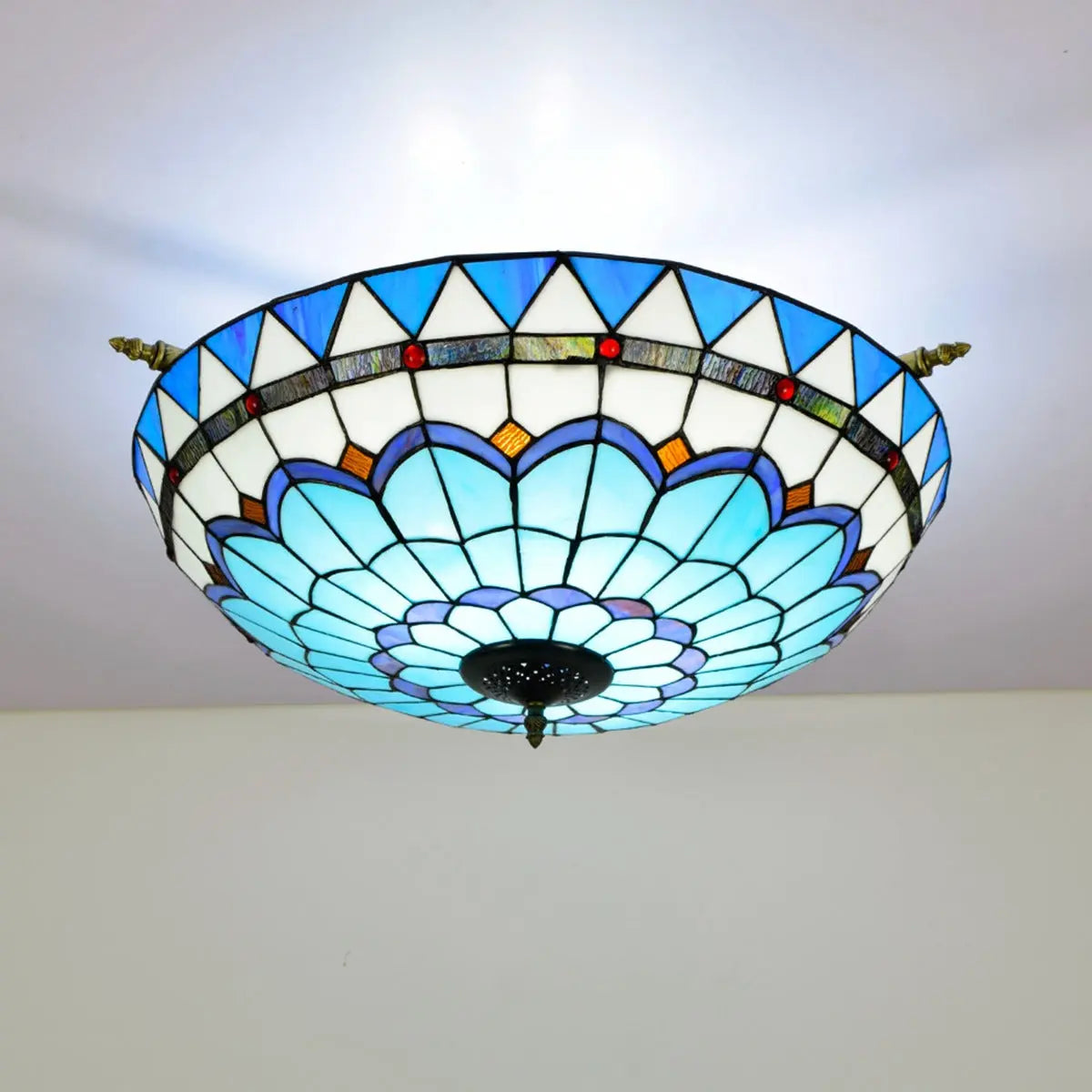 Dia65cm Stained Glass Blue Lampshade Large Tiffany Ceiling Lamp - CTL