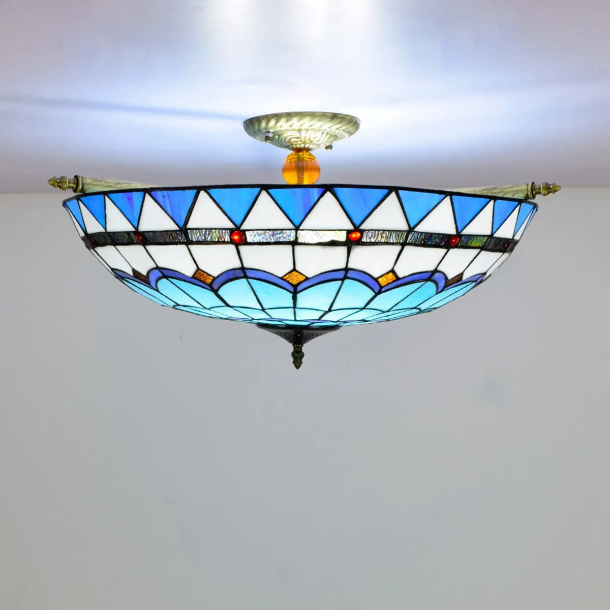 Dia65cm Stained Glass Blue Lampshade Large Tiffany Ceiling Lamp - CTL