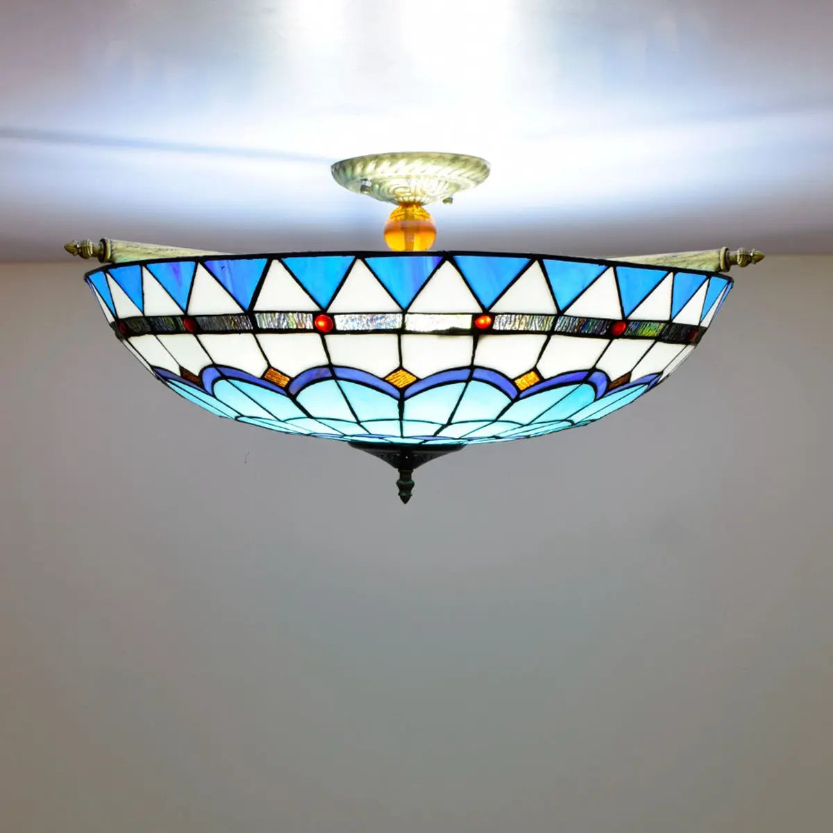 Dia65cm Stained Glass Blue Lampshade Large Tiffany Ceiling Lamp - CTL