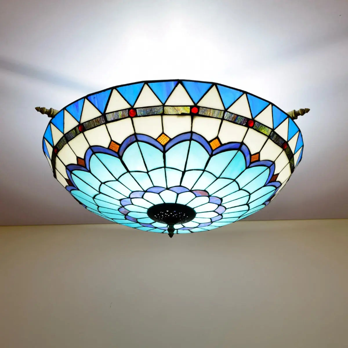 Dia65cm Stained Glass Blue Lampshade Large Tiffany Ceiling Lamp - CTL