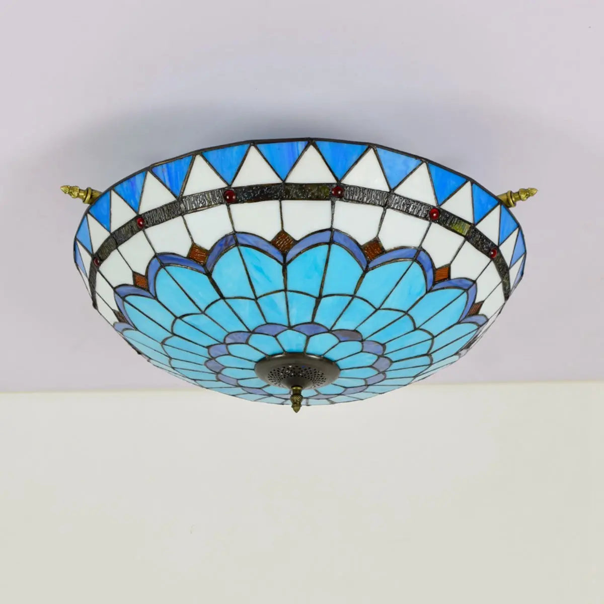Dia65cm Stained Glass Blue Lampshade Large Tiffany Ceiling Lamp - CTL