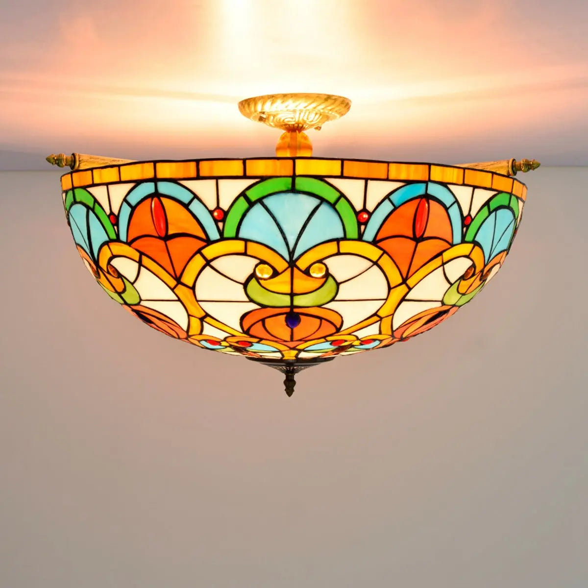 Dia65cm Stained Glass Peach Beads Lampshade Large Tiffany Ceiling Lamp - CTL