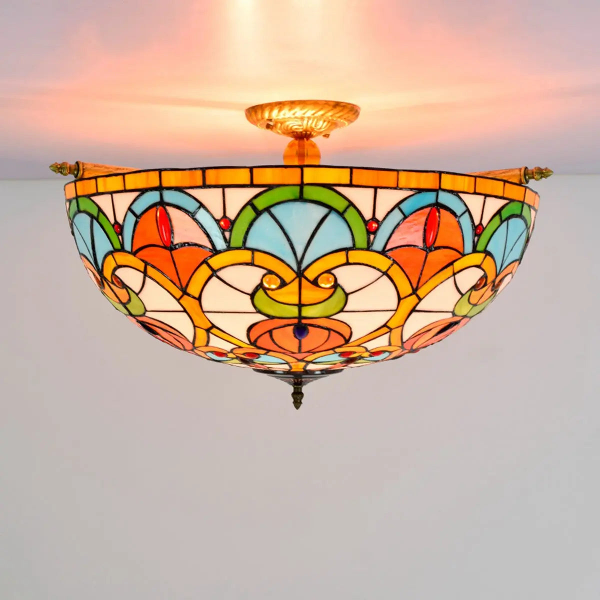 Dia65cm Stained Glass Peach Beads Lampshade Large Tiffany Ceiling Lamp - CTL