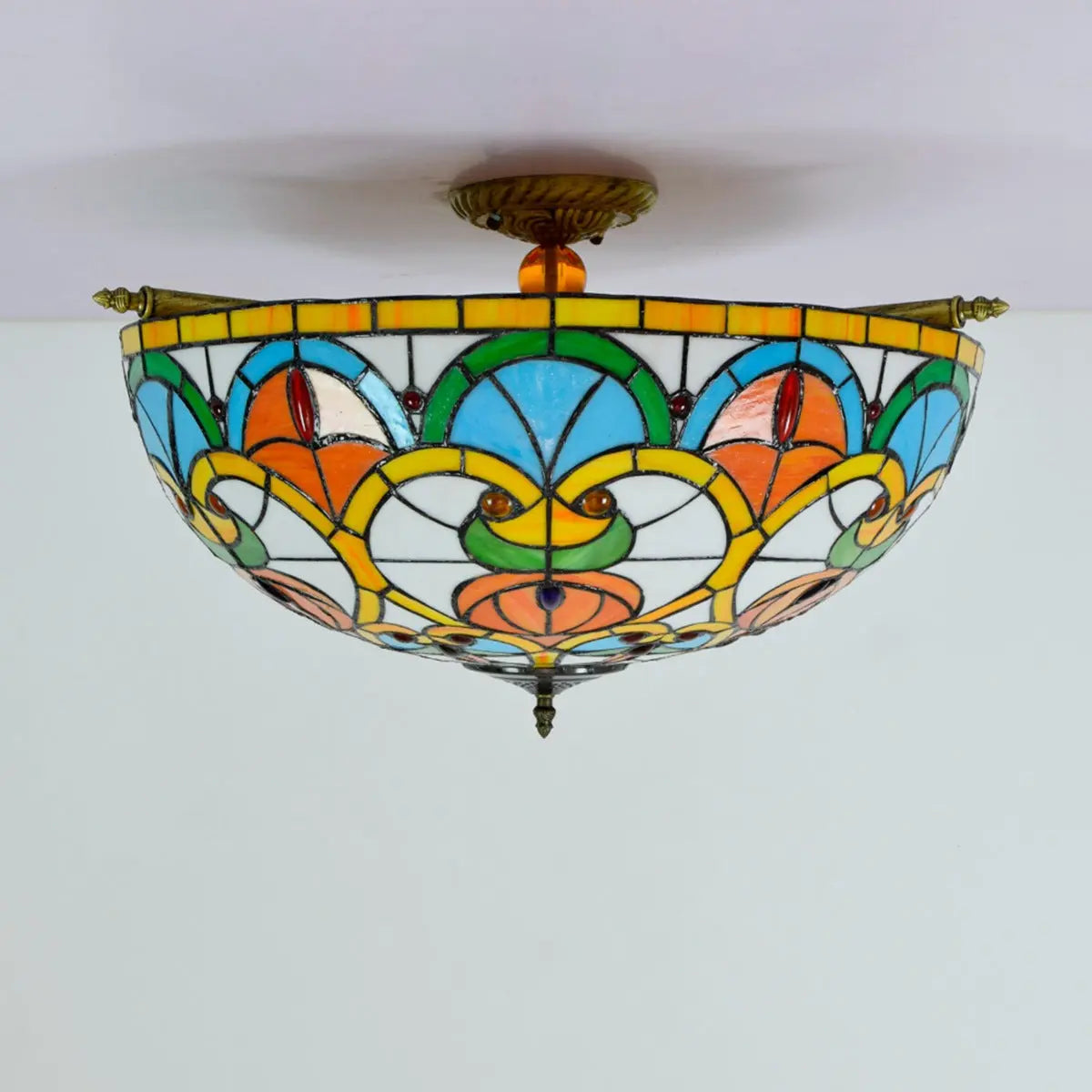 Dia65cm Stained Glass Peach Beads Lampshade Large Tiffany Ceiling Lamp - CTL