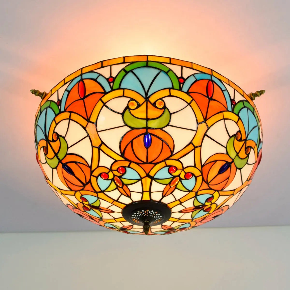Dia65cm Stained Glass Peach Beads Lampshade Large Tiffany Ceiling Lamp - CTL