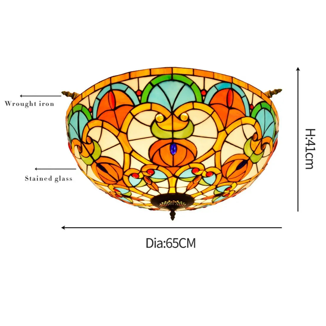 Dia65cm Stained Glass Peach Beads Lampshade Large Tiffany Ceiling Lamp - CTL