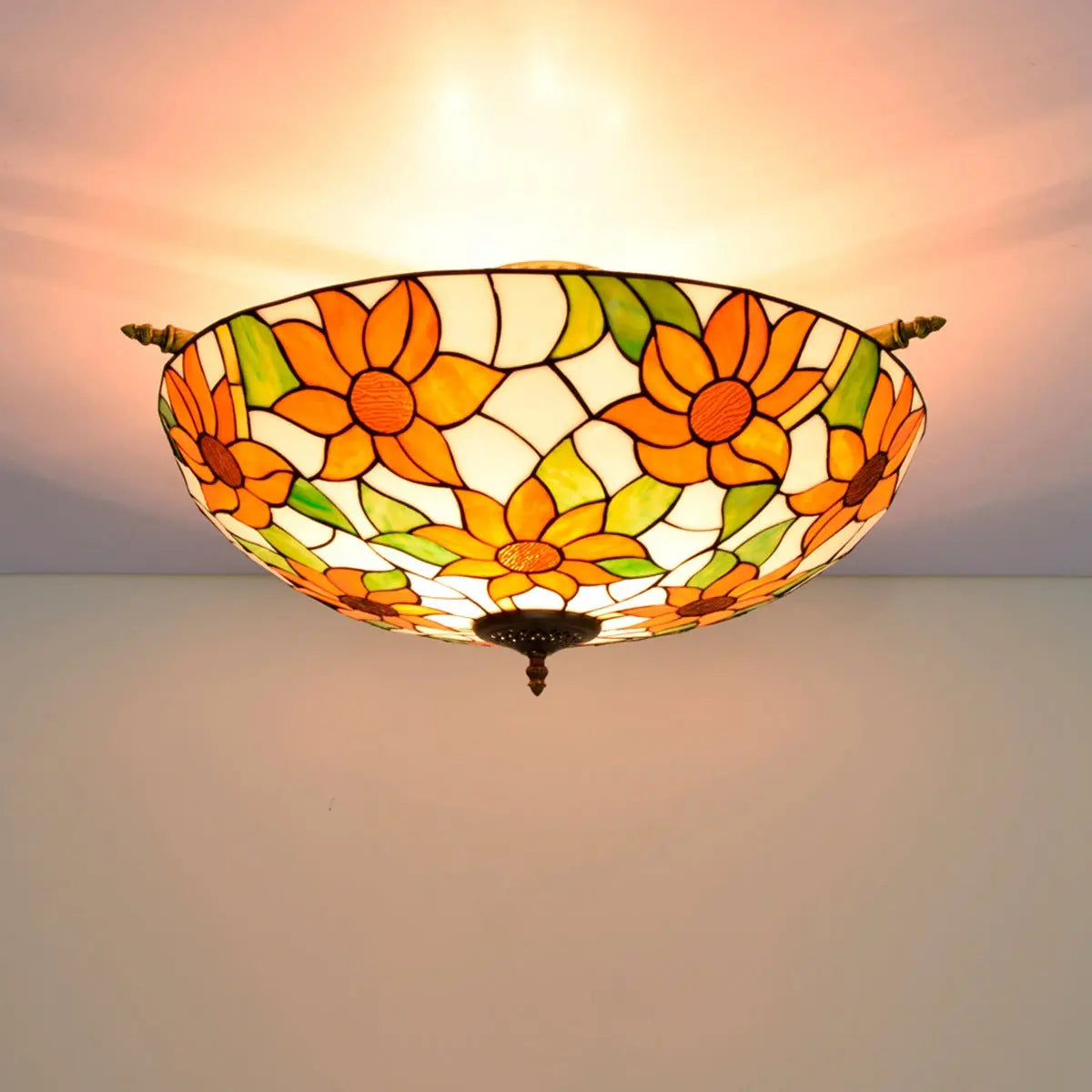 Dia65cm Stained Glass Sunflower Lampshade Large Tiffany Ceiling Lamp - CTL