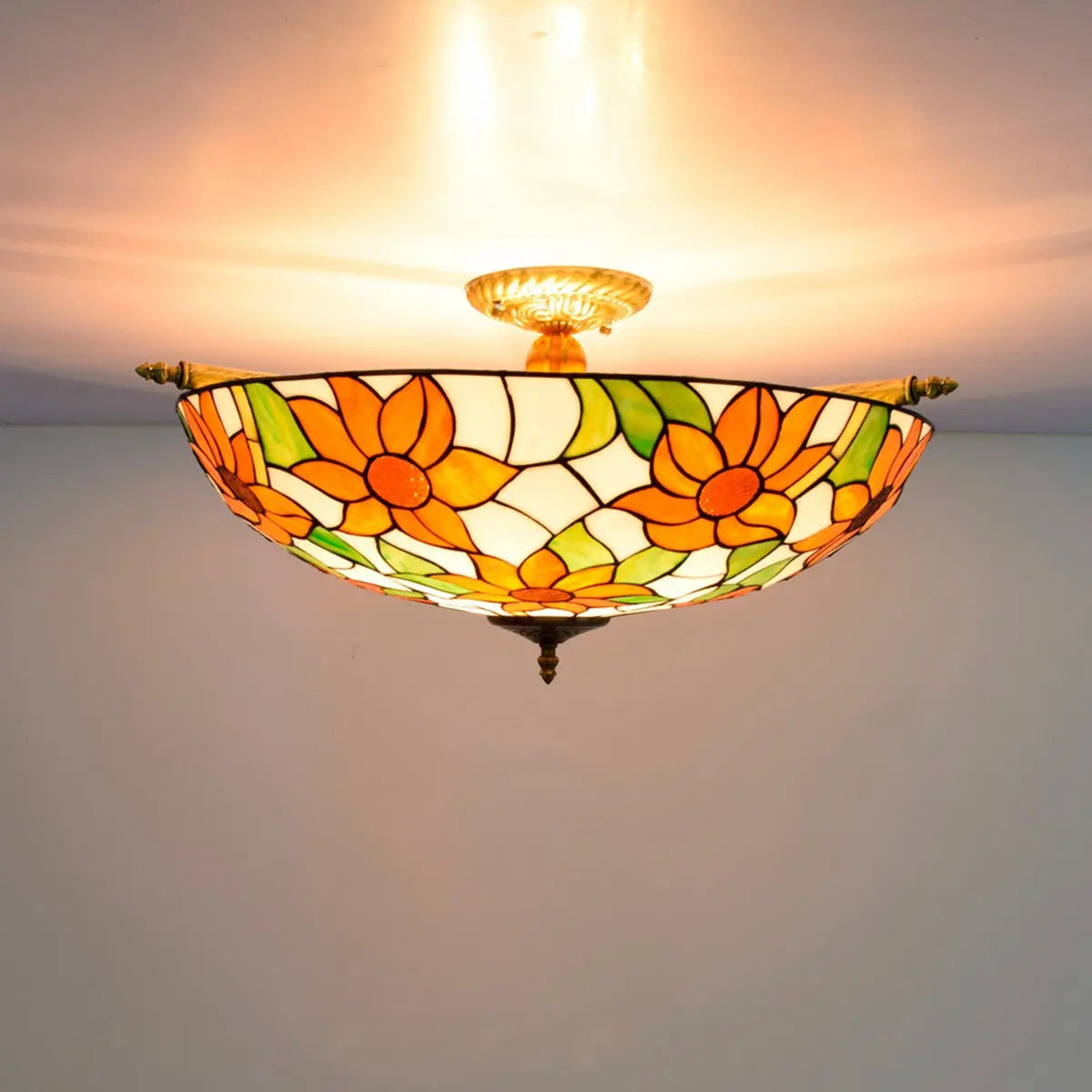 Dia65cm Stained Glass Sunflower Lampshade Large Tiffany Ceiling Lamp - CTL