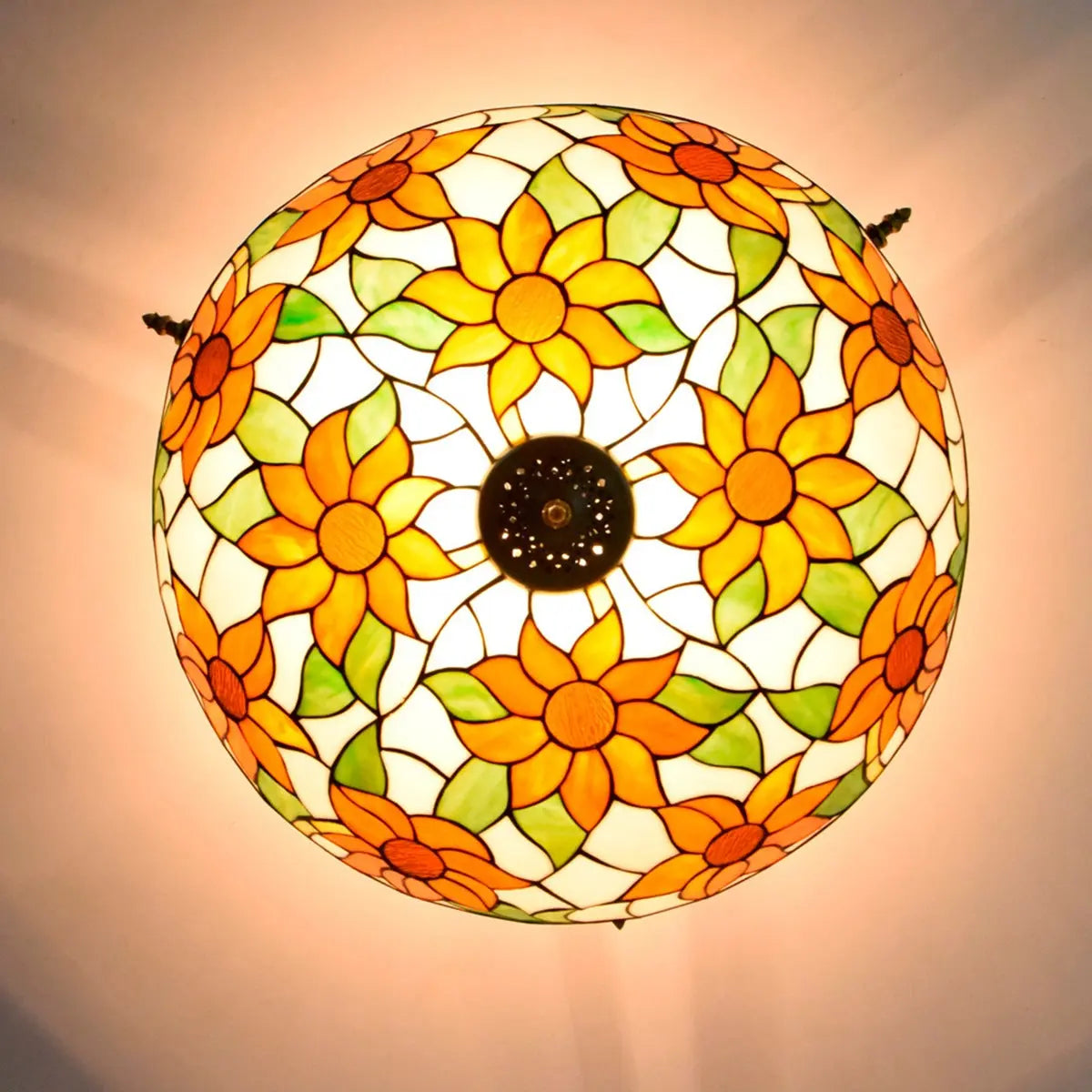 Dia65cm Stained Glass Sunflower Lampshade Large Tiffany Ceiling Lamp - CTL