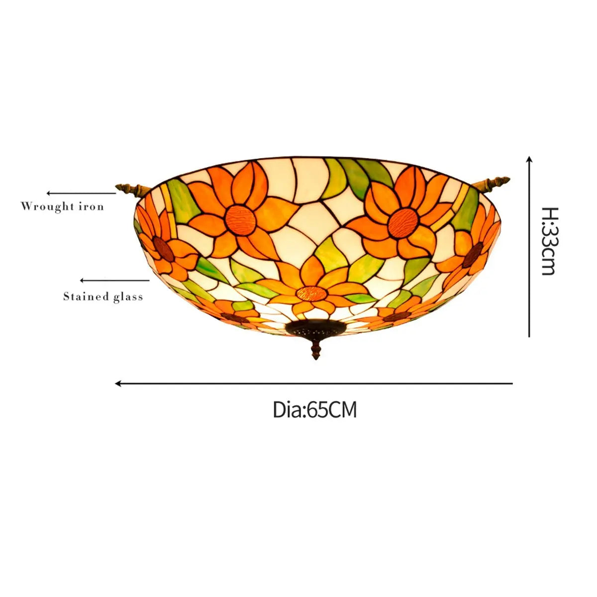Dia65cm Stained Glass Sunflower Lampshade Large Tiffany Ceiling Lamp - CTL