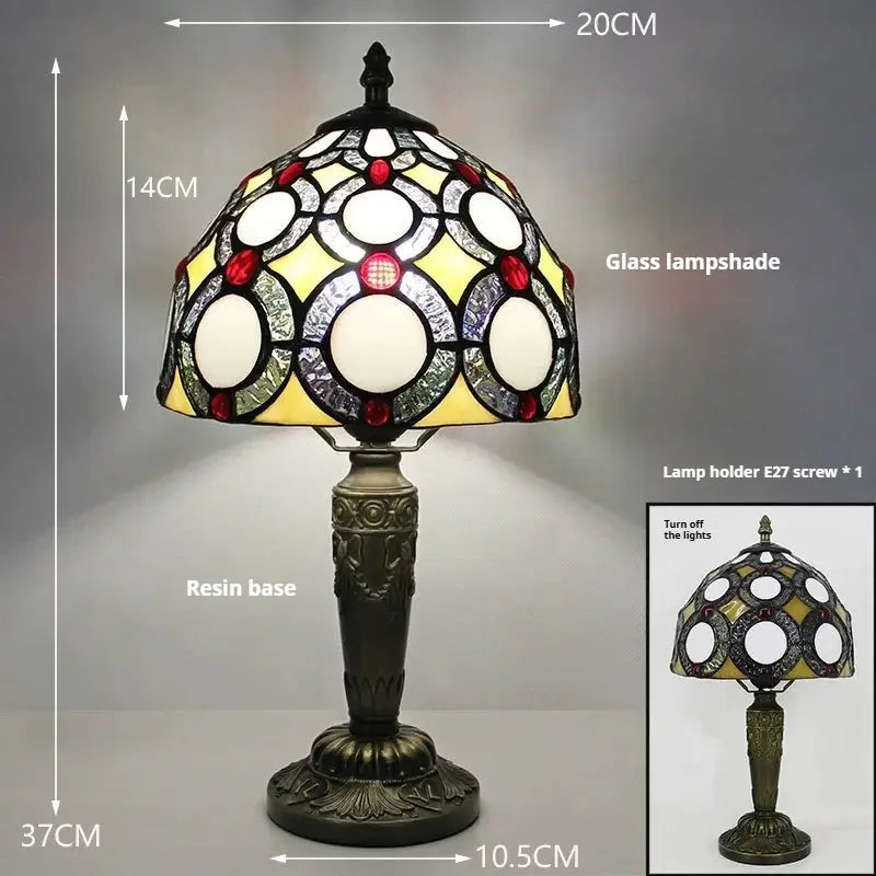 8inch Tiffany Style Bedside Lamps with Stained Glass Floral Lampshade - CTL
