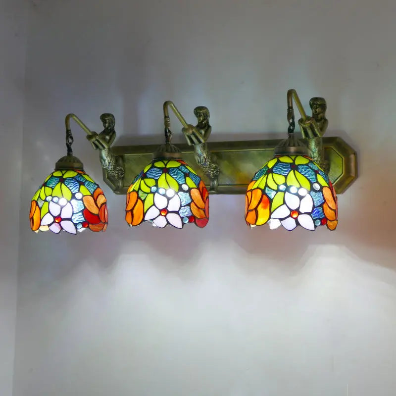 Handmade Stained Glass Bicolor Rose Flower Three Light Sconce Tiffany Wall Lamp - CTL