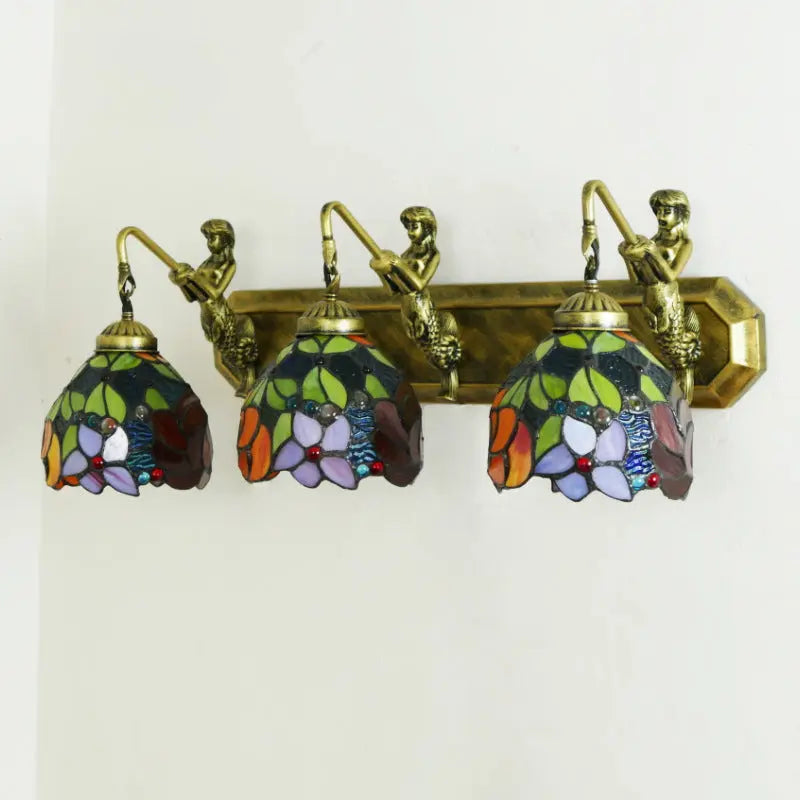 Handmade Stained Glass Bicolor Rose Flower Three Light Sconce Tiffany Wall Lamp - CTL