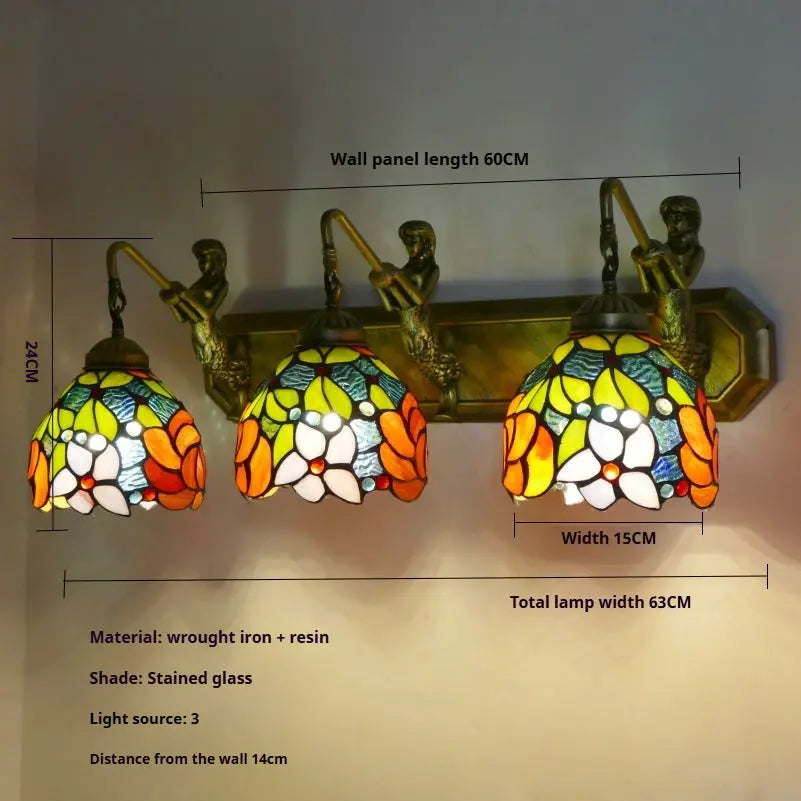 Handmade Stained Glass Bicolor Rose Flower Three Light Sconce Tiffany Wall Lamp - CTL