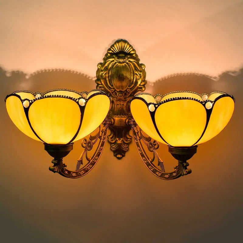Antique Stained Glass Tiffany Double Head Wall Sconce Lighting - CTL