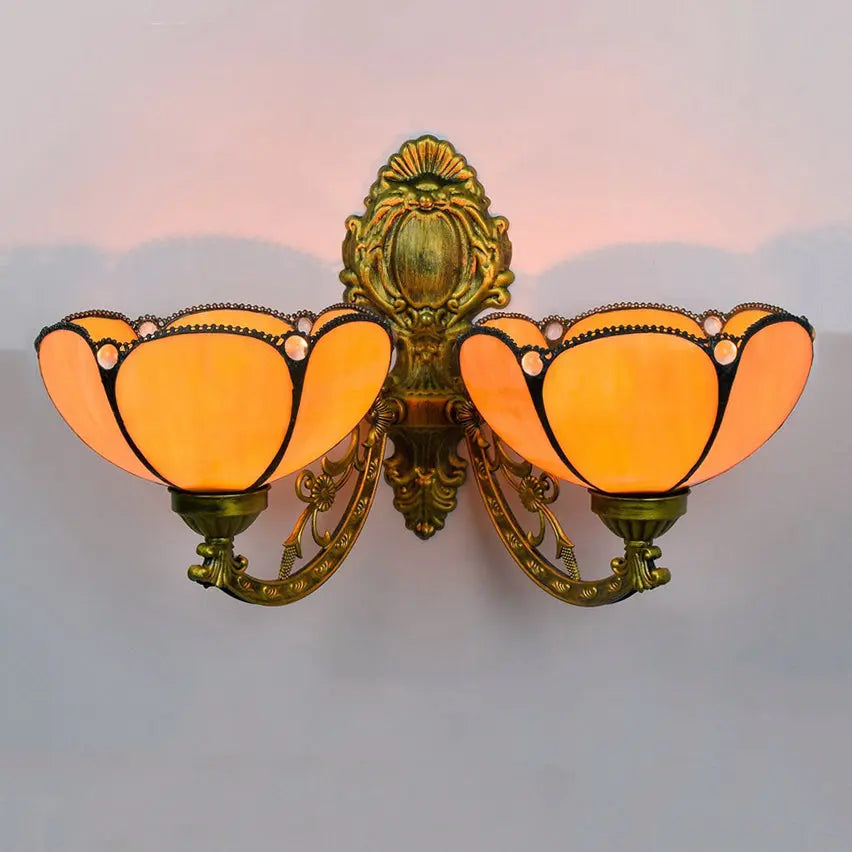 Antique Stained Glass Tiffany Double Head Wall Sconce Lighting - CTL