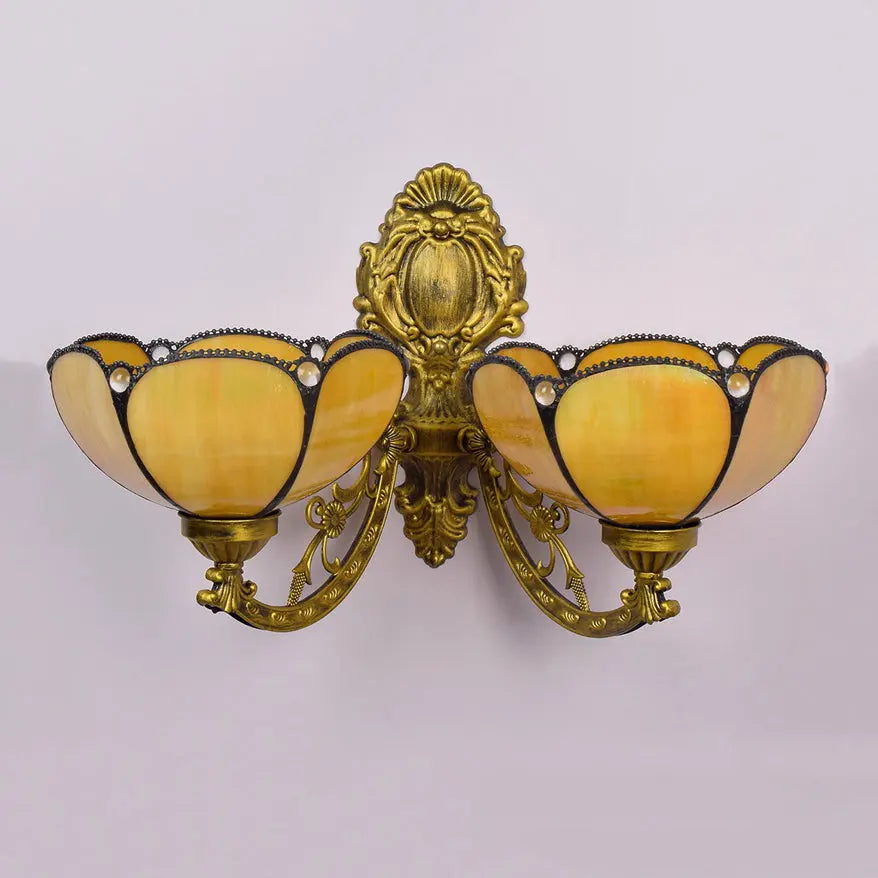 Antique Stained Glass Tiffany Double Head Wall Sconce Lighting - CTL