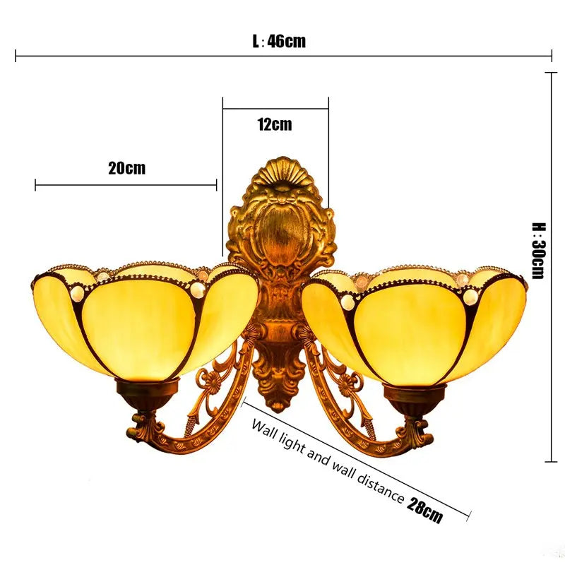 Antique Stained Glass Tiffany Double Head Wall Sconce Lighting - CTL