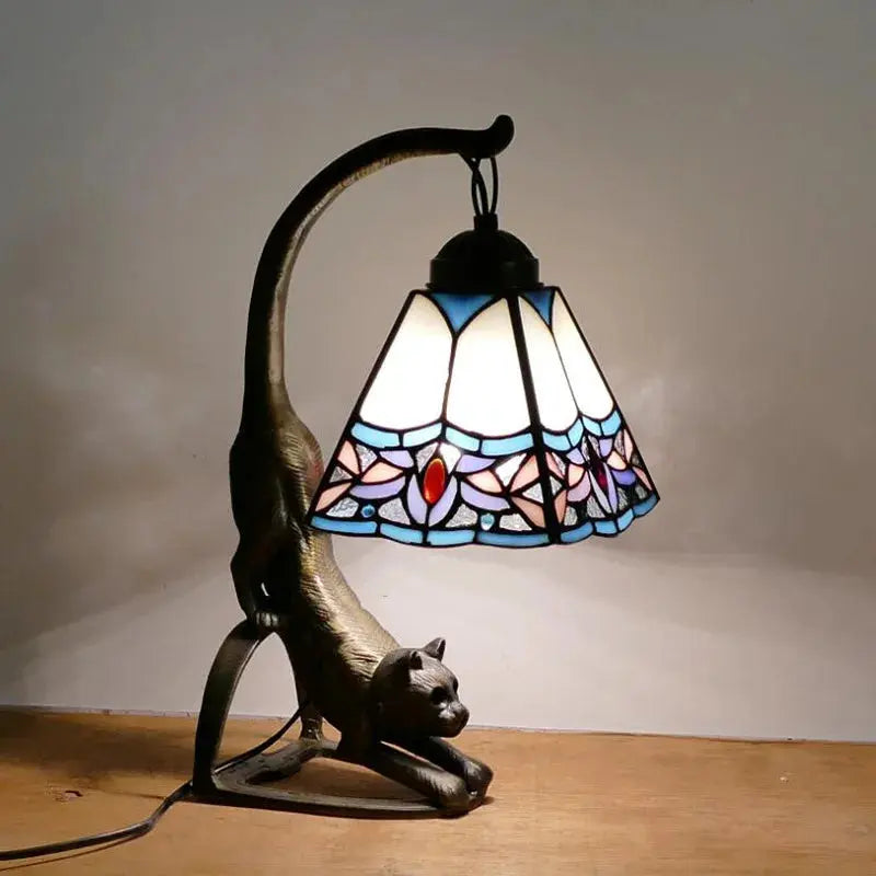 Mini Tiffany Style Lamp Stained Glass Lampshade Vintage Table Light - CTL