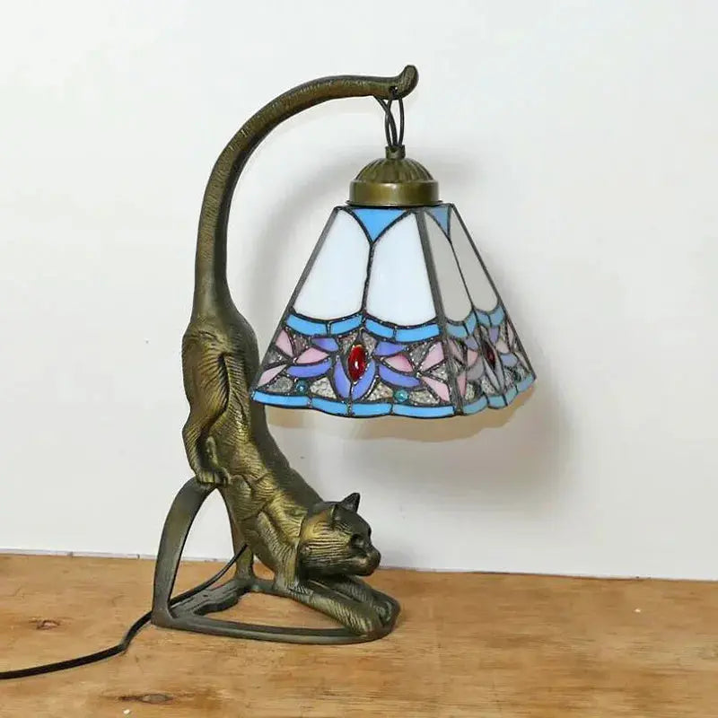 Mini Tiffany Style Lamp Stained Glass Lampshade Vintage Table Light - CTL