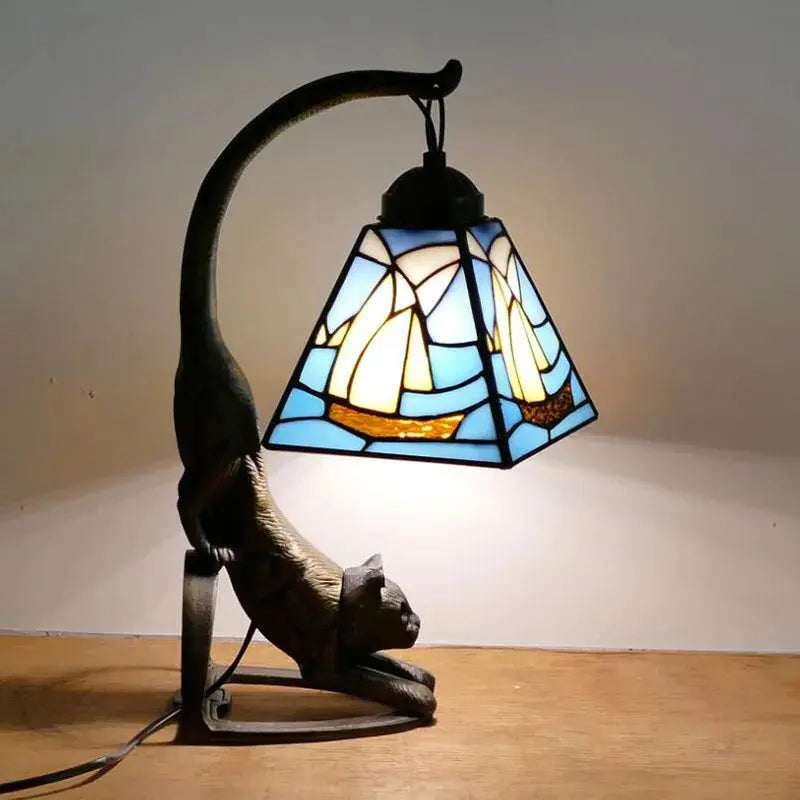 Mini Tiffany Style Lamp Stained Glass Lampshade Vintage Table Light - CTL