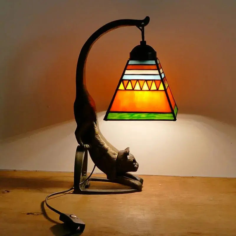 Mini Tiffany Style Lamp Stained Glass Lampshade Vintage Table Light - CTL