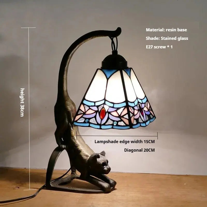 Mini Tiffany Style Lamp Stained Glass Lampshade Vintage Table Light - CTL