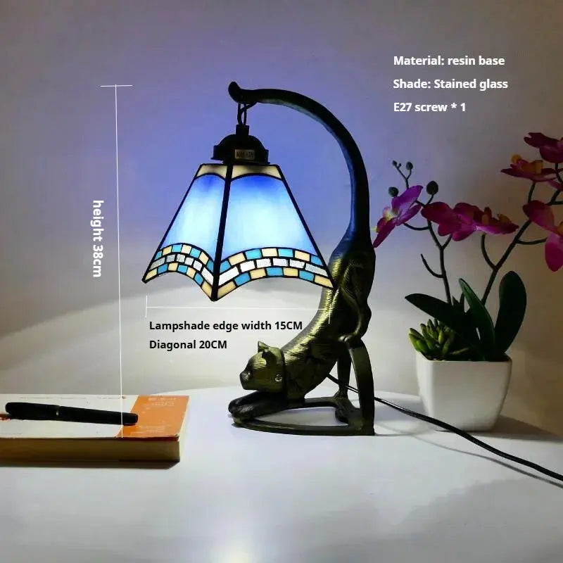 Mini Tiffany Style Lamp Stained Glass Lampshade Vintage Table Light - CTL