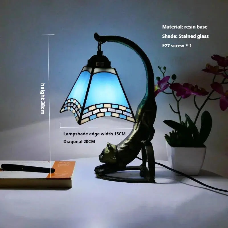 Mini Tiffany Style Lamp Stained Glass Lampshade Vintage Table Light - CTL