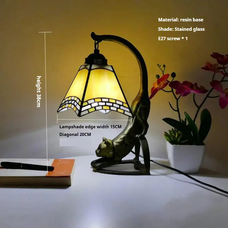 Mini Tiffany Style Lamp Stained Glass Lampshade Vintage Table Light - CTL
